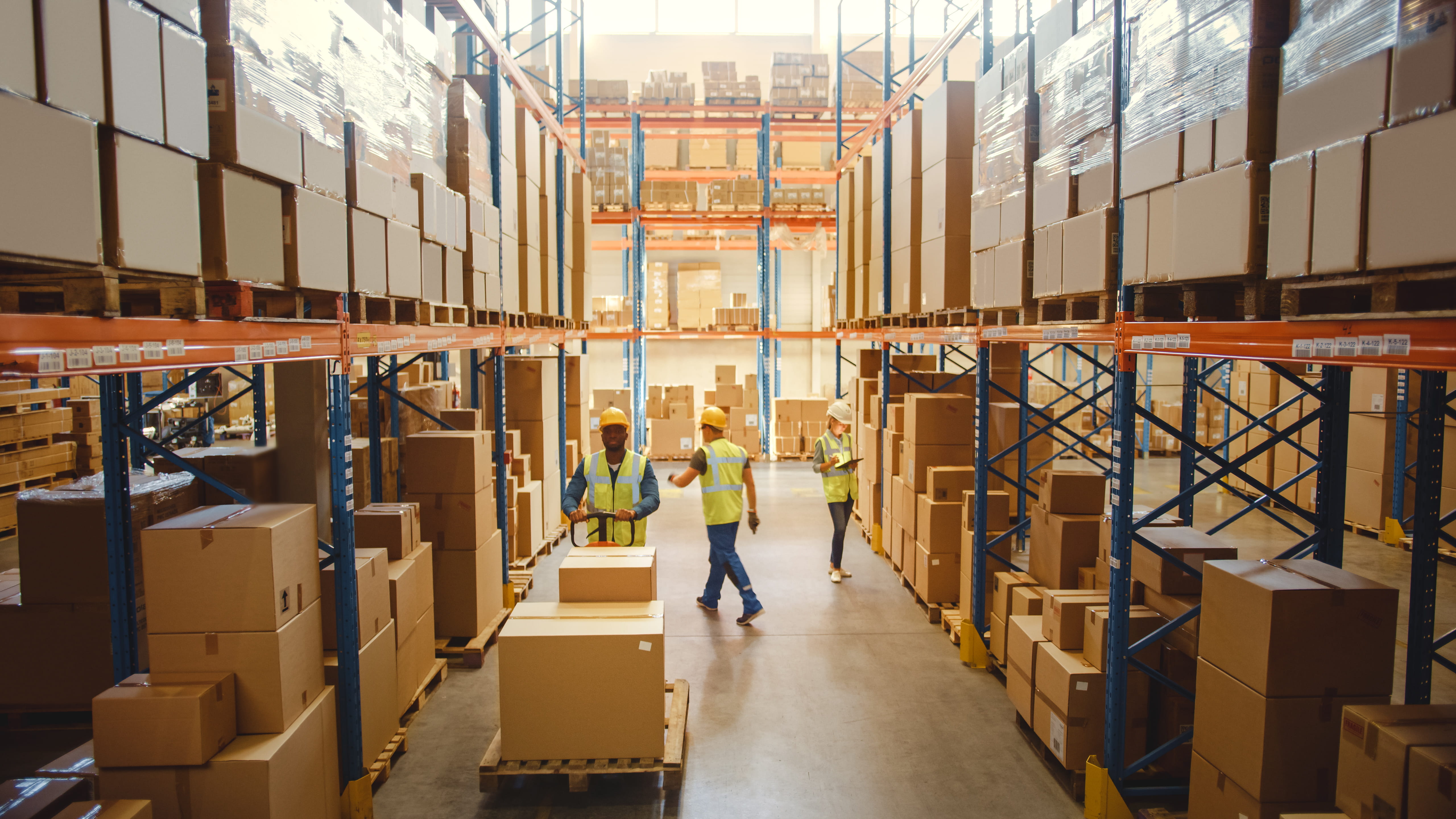 Fashion warehouse manager checks inventory on her laptop against pick & pack orders.